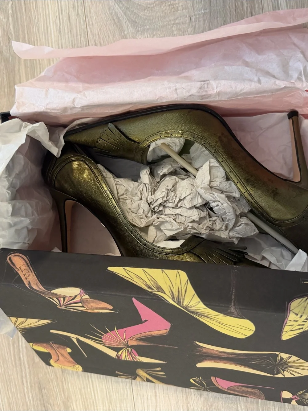 Nicole Miller Olive Green Metallic Pointed-Toe Stiletto Pumps
